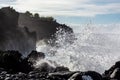 Dangerious ocean stormy waves hits black lava rocks on La Palma island, Canary, Spain Royalty Free Stock Photo