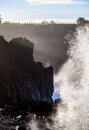 Dangerious ocean stormy waves hits black lava rocks on La Palma island, Canary, Spain Royalty Free Stock Photo