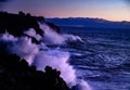 Dangerious ocean stormy waves hits black lava rocks on La Palma island, Canary, Spain Royalty Free Stock Photo