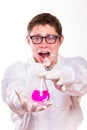 Dangerous accident in a chemistry lab during the reaction Royalty Free Stock Photo