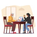 Dangerous Acquaintance Online Concept with Senior Male Character Buying Magic Substance in Internet Vector Illustration