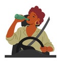 Dangerous Behavior, Woman Risking Lives By Drinking Alcohol While Driving, Endangering Herself And Others On The Road