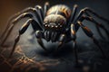 Dangerous black-and-yellow spider outdoors, close-up. Terrible obligate arthropod predator. Illustration created by generative ai