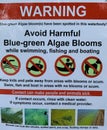 Dangerous blue green algae blooms warning sign