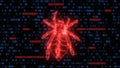 Dangerous bright red low poly spider over binary code background - stylized hacker attack in matrix style Royalty Free Stock Photo