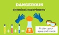 Dangerous chemical experiment concept banner, flat style