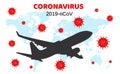 Dangerous chinese coronavirus. Wuhan Novel coronavirus 2019-nCoV. Airplane flying. Pandemic medical health risk