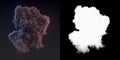 Dangerous cloud 3d rendering of dark smoke after an explosion with alpha channel