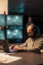 Dangerous coder hacking security system to steal big data Royalty Free Stock Photo
