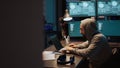Dangerous coder hacking server to destroy information Royalty Free Stock Photo