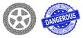 Grunge Dangerous Conditions Round Stamp and Recursive Car Wheel Icon Composition