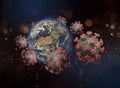 Corona viruses travelling around the planet Earth horizontal Royalty Free Stock Photo