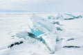 Dangerous crack in the ice of lake Baikal in winter