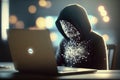 Dangerous digital hacker breaks into data server, dark atmosphere