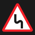 Dangerous double bend sign flat icon