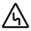 Dangerous double bend sign line icon