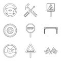 Dangerous driving icons set, outline style
