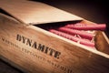 Dangerous dynamite sticks on wooden a box Royalty Free Stock Photo