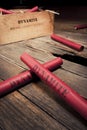 Dangerous dynamite sticks on wooden a box Royalty Free Stock Photo