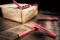 Dangerous dynamite sticks on wooden a box Royalty Free Stock Photo
