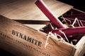 Dangerous dynamite sticks on wooden a box Royalty Free Stock Photo