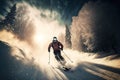Dangerous extreme sports in winter skiing man descending from mountain, generative ai