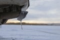 dangerous freezing of the exhaust pipe of the car in extreme cold during long parking and heating of the passenger compartment Royalty Free Stock Photo