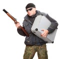 Dangerous gangster with shotgun. Royalty Free Stock Photo