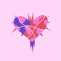 Dangerous heart. Creative Valentines Day card. Contemporary art. Mystical vector illustration in pink and purple colors