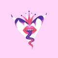 Dangerous heart. Creative Valentines Day card. Contemporary art. Mystical vector illustration in pink and purple colors