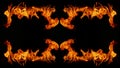 Dangerous hot inferno fire flames photo frame abstract fire squares on black background for design