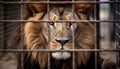 dangerous lion in the cage close up picture
