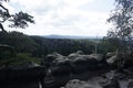 Dangerous looking canyon with sandstone rock formations in Saxon Switzerland Royalty Free Stock Photo