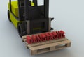 DANGEROUS, message on wooden pillet with forklift truck