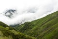 Dangerous mountain pass Abano 2926 m in Georgia, Tusheti on the morning mist