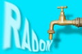 Dangerous natural radon gas escapes from the drinking water tap through the plumbing and hydraulics system - conceptual image