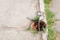 Dangerous open manhole on the pedestrians walkway or sidewalk