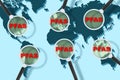 Dangerous PFAS in the world concept - Global map illustration concept of the per-and polyfluoroalkyl substances