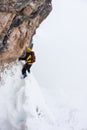 Dangerous pitch during an extreme winter climbing