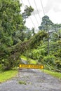 Dangerous Power Lines and Road Closed Sign