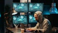 Dangerous programmer hacking security system to steal big data Royalty Free Stock Photo