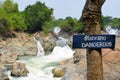 Dangerous sign at Somphamit waterfall, Mekong