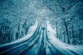 Dangerous slippery and icy road conditions Royalty Free Stock Photo
