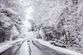 Dangerous slippery and icy road conditions Royalty Free Stock Photo