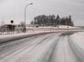 Dangerous slippery roads in winter on the road Royalty Free Stock Photo