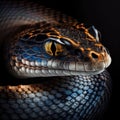 Dangerous snake face on black background Generative AI