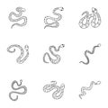 Dangerous snake icon set, outline style