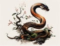 The dangerous snake, one of 12 chinese zodiac animal, painted in the way of chinese style.