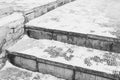 Dangerous stone staircase under the snow in winter. Royalty Free Stock Photo