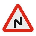 Dangerous turn left icon, flat style.